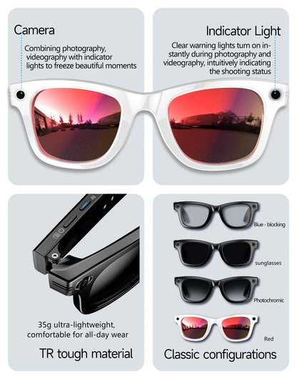 AI Smart Camera Glasses – Photo/Video Recording, Translation & Call Sunglasses (Waterproof)