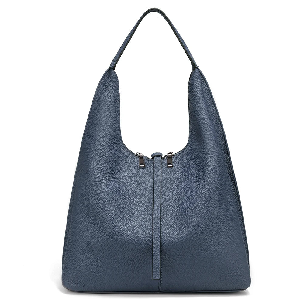 Zency Genuine Leather Hobo Bag – Large Capacity Cowhide Shoulder Tote for Women