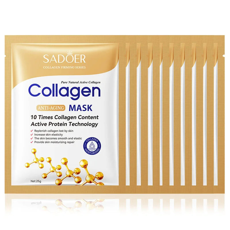 10PCS Collagen Face Mask – Anti-Aging Moisturizing & Brightening Sheet Mask Set