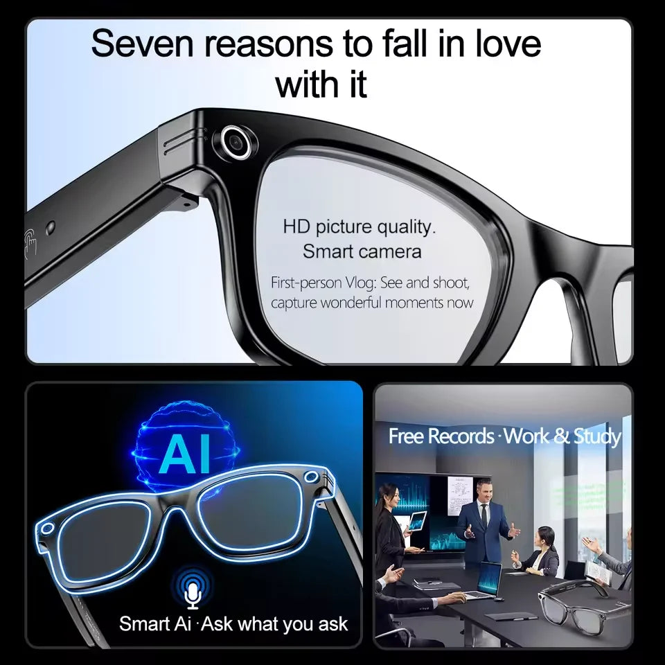 AI Smart Camera Glasses – Photo/Video Recording, Translation & Call Sunglasses (Waterproof)