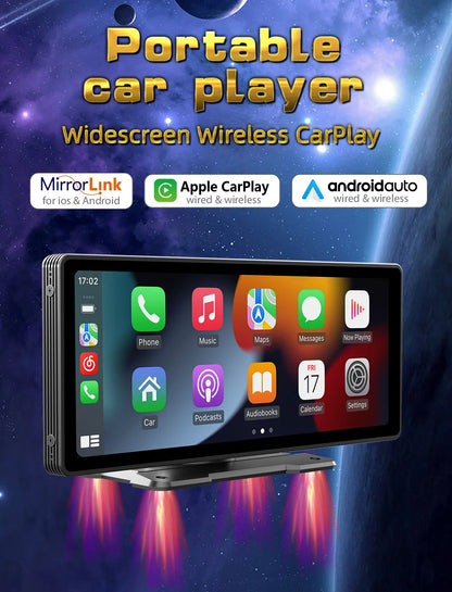BQCC 10.26” Wireless CarPlay Screen – Portable Car Display with Rear Camera & Android Auto