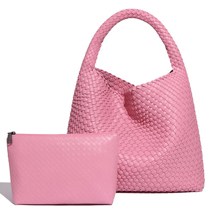 Woven Tote Bag for Women – Large Soft Leather Shoulder Bag with Purse