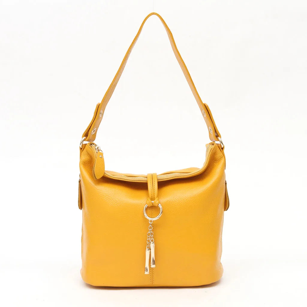 Zency Genuine Leather Women’s Hobo Bag – Elegant Medium Shoulder Handbag with Ring Detail