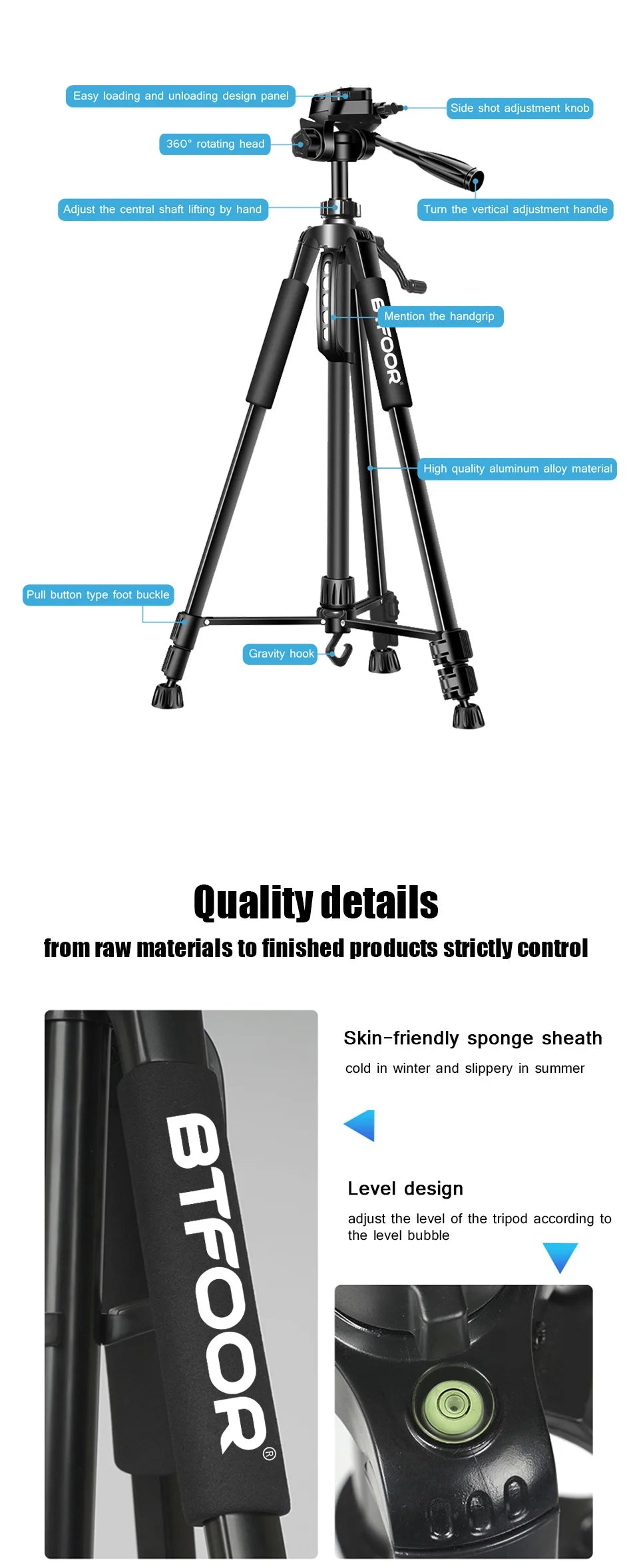 55” Aluminum Tripod Stand – 140cm Camera & Phone Tripod with Pan Head & Quick Release Plate