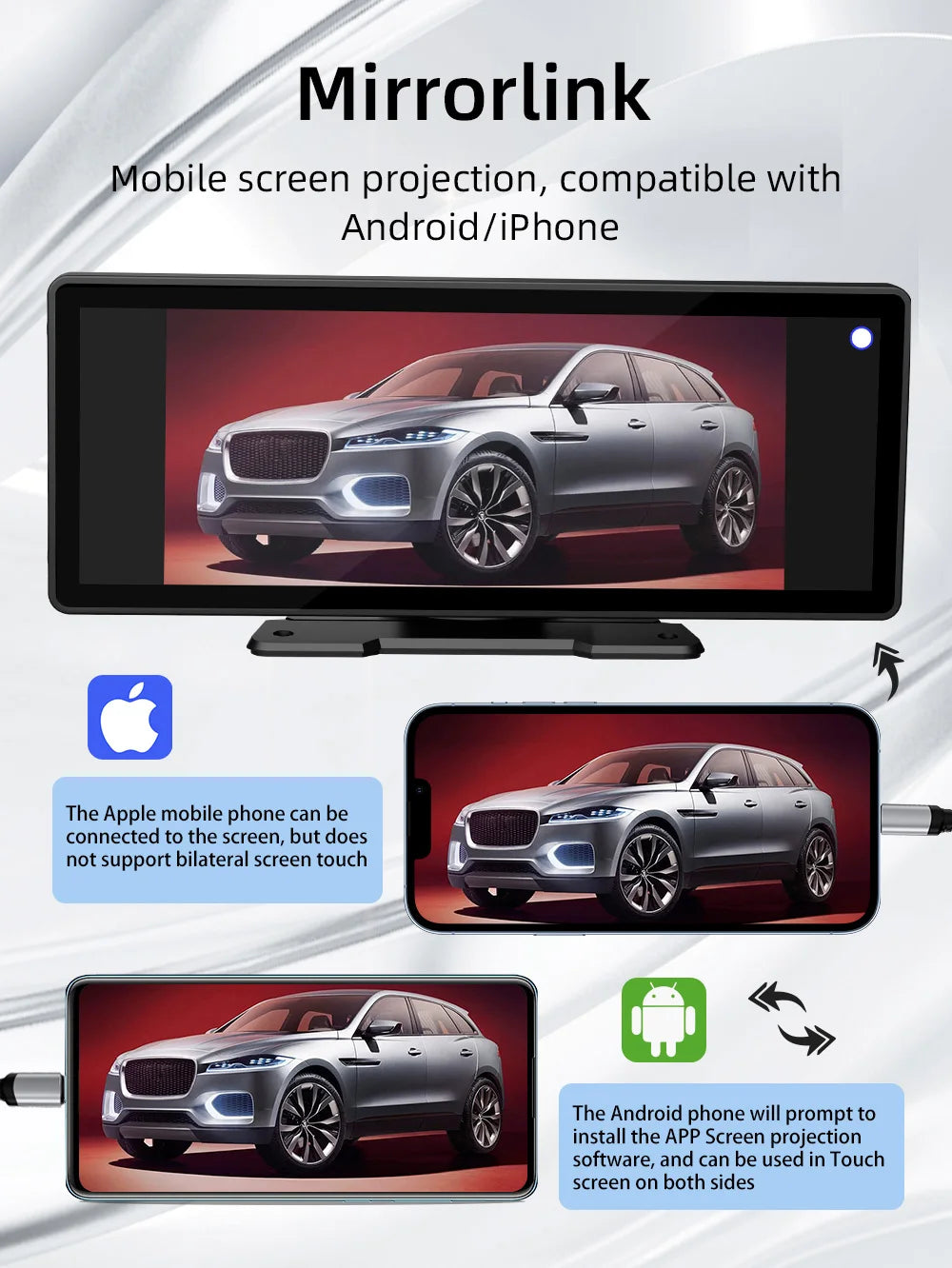 BQCC 10.26” Wireless CarPlay Screen – Portable Car Display with Rear Camera & Android Auto