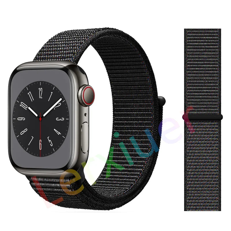 Nylon Loop Strap for Apple Watch Band 46mm 44mm 40mm 42mm 45mm 41mm 49mm 44 mm Bracelet iWatch Series Ultra 2 11 10 9 SE 7 6 5 4