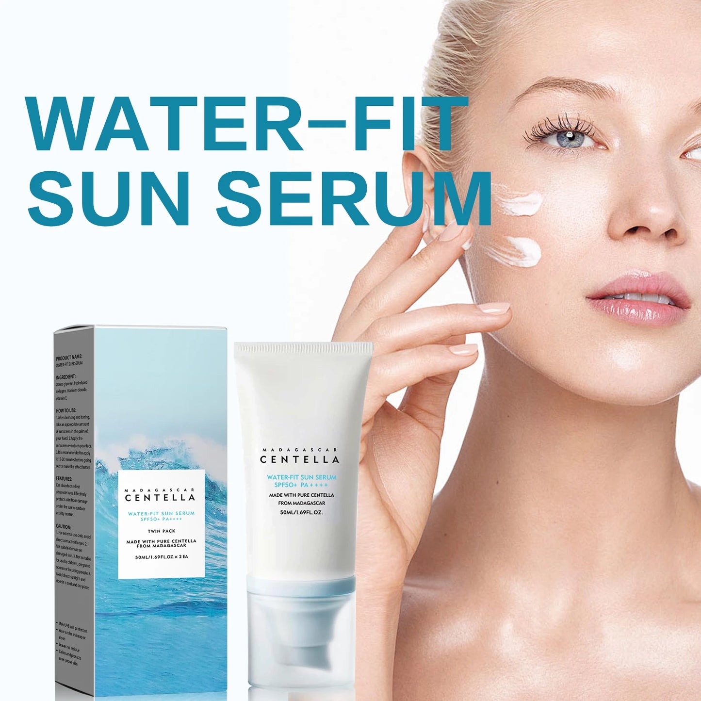 Centella SPF50+ Sunscreen Cream – Water-Based Moisturizing UV Protection (1/2 pcs)