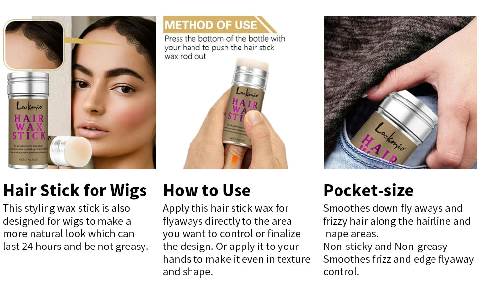 LOCKMIO Hair Wax Stick – Anti-Frizz Styling Wax for Flyaways & Wigs (Long-Lasting Hold)