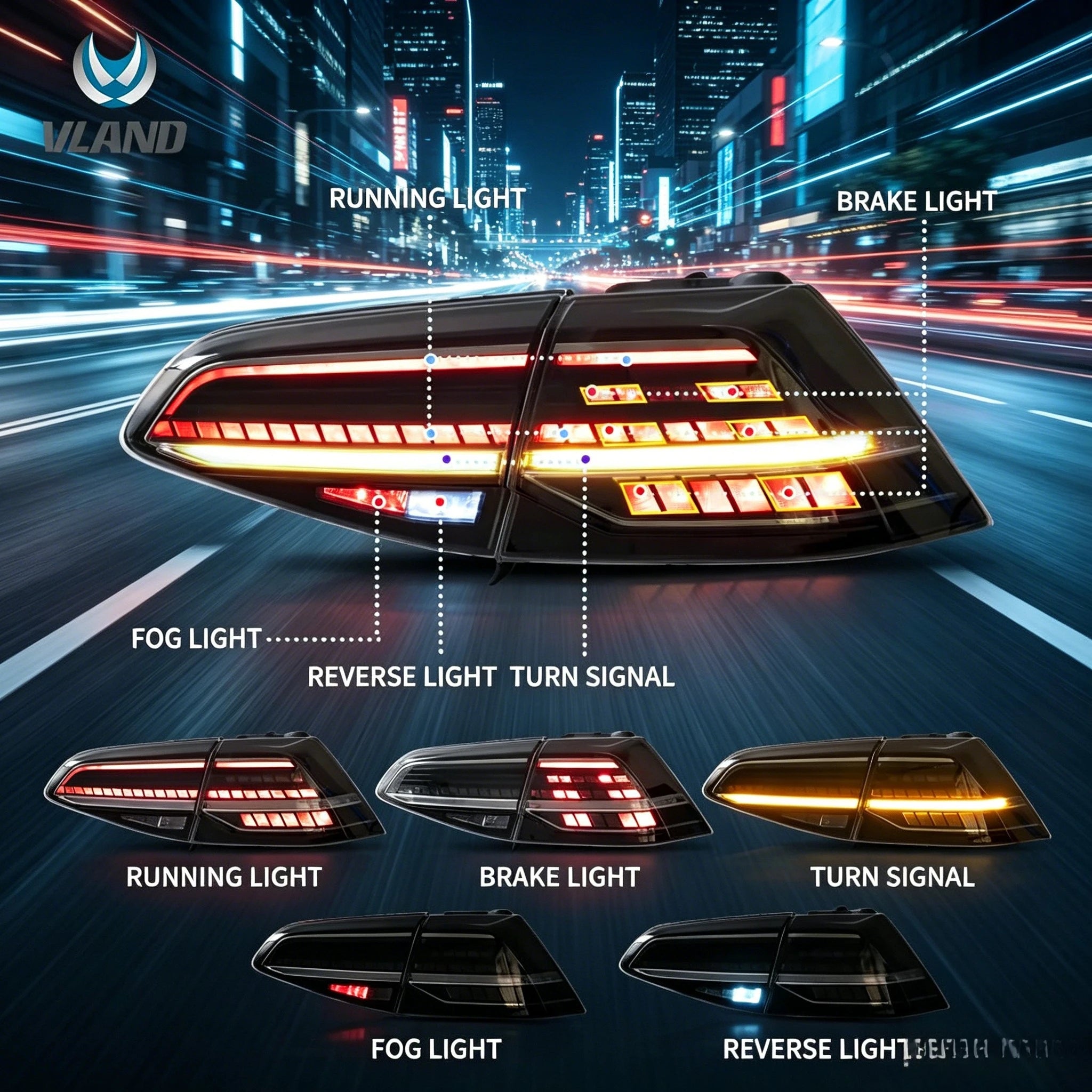 Full LED Sequential Tail Lights – VW Golf MK7/MK7.5 2013-2021, Waterproof & Anti-Fade