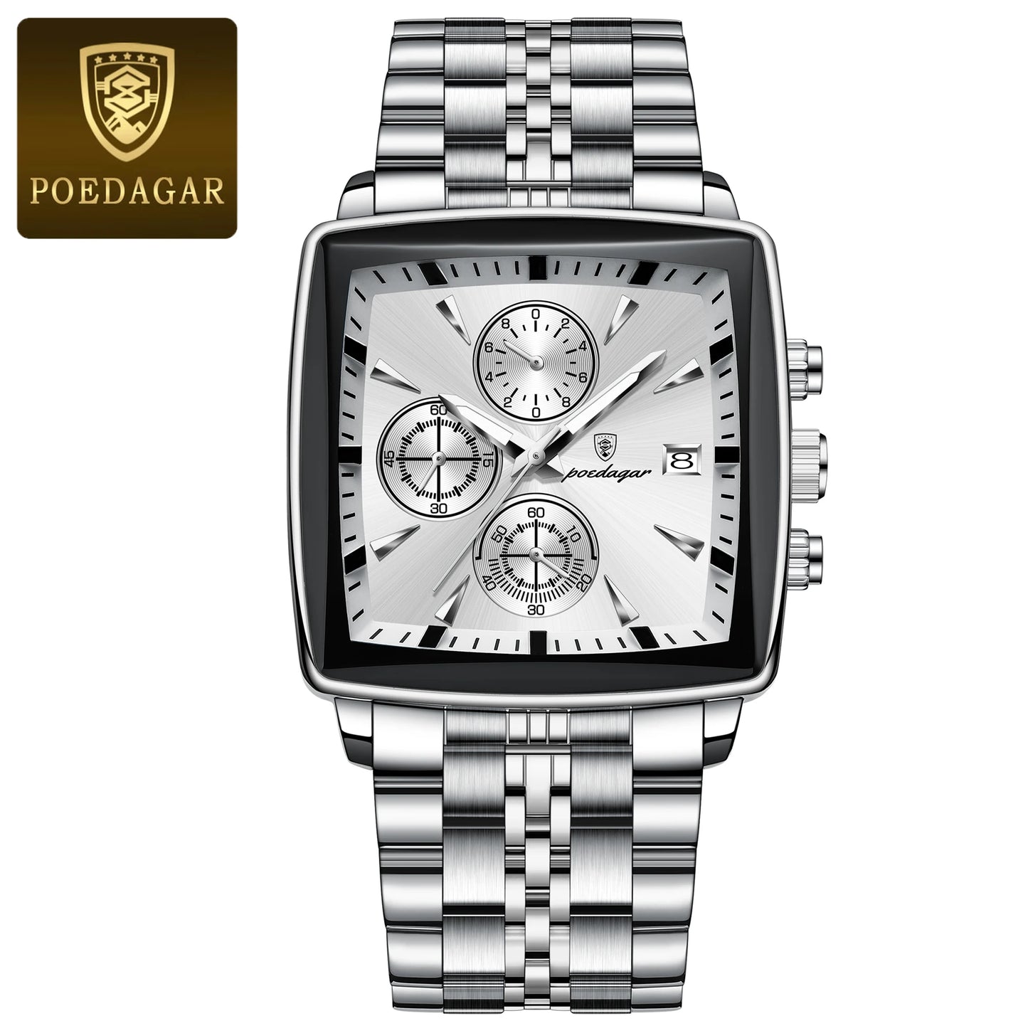POEDAGAR Men’s Waterproof Chronograph Watch – Stainless Steel Quartz Watch