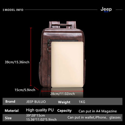 JEEP Brand Men leather backpacks Urban fashion 14inches laptop school bags Business casual Waterproof mochila EASTPAK 30L New