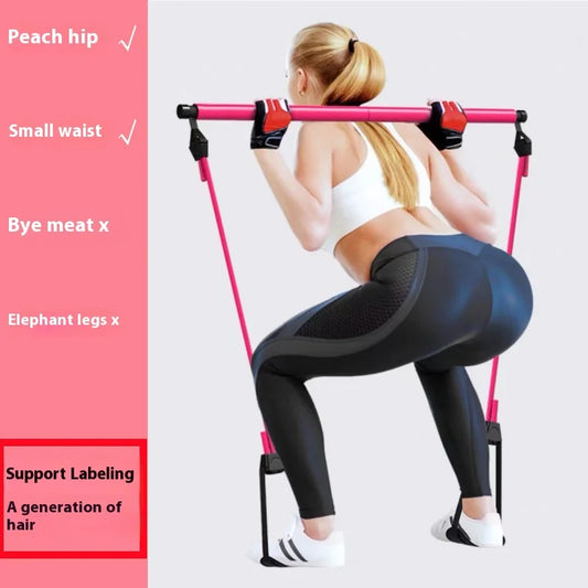 Pilates Stick - Adjustable Fitness Bar for Home Workout, Yoga, Stretching & Toning - Portable Exercise Rod with Elastic Bands