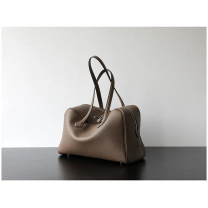 Premium Cowhide Boston Bag – Genuine Leather Large Capacity Women’s Bowling & Messenger Bag