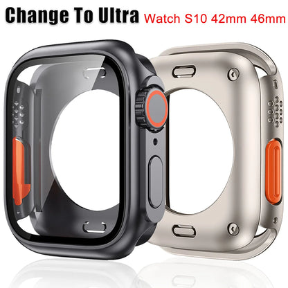 Change To Ultra Case for Apple Watch 46mm 45 44 40 41 42mm Hard PC Front Rear Bumper iwatch 10 987 SE 654 Screen Protector Cover