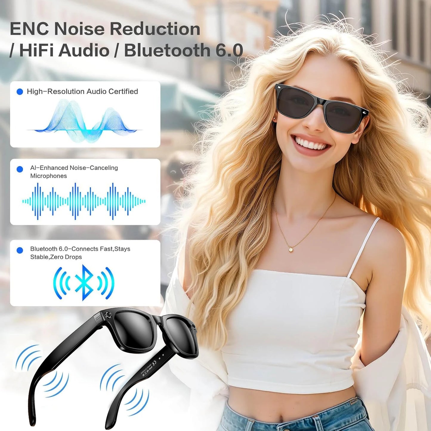 AI Smart Camera Glasses – Photo/Video Recording, Translation & Call Sunglasses (Waterproof)