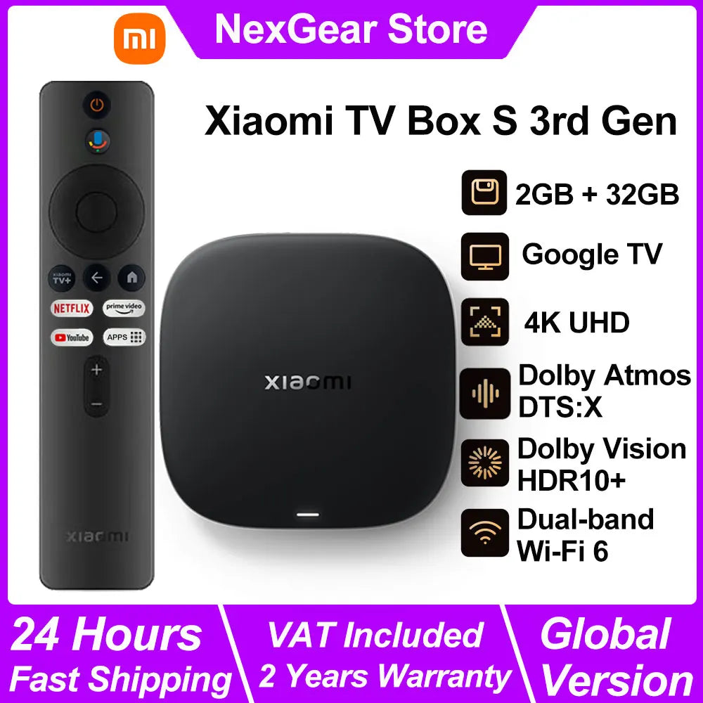 New Xiaomi TV Box S 3rd Gen,Google TV 4K UHD Media Player,Dolby Vision HDR10+ Smart Android TV Box, Google Assistant Set-Top Box