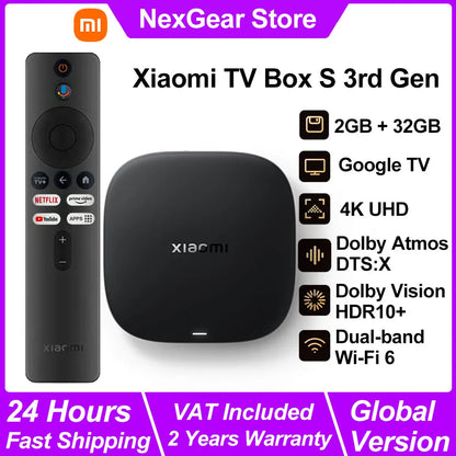 New Xiaomi TV Box S 3rd Gen,Google TV 4K UHD Media Player,Dolby Vision HDR10+ Smart Android TV Box, Google Assistant Set-Top Box