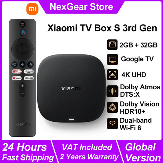 Xiaomi TV Box S Gjenerata e 3-të e Re, Google TV 4K UHD Media Player, Dolby Vision HDR10+ Smart Android TV Box, Set-Top Box me Google Assistant