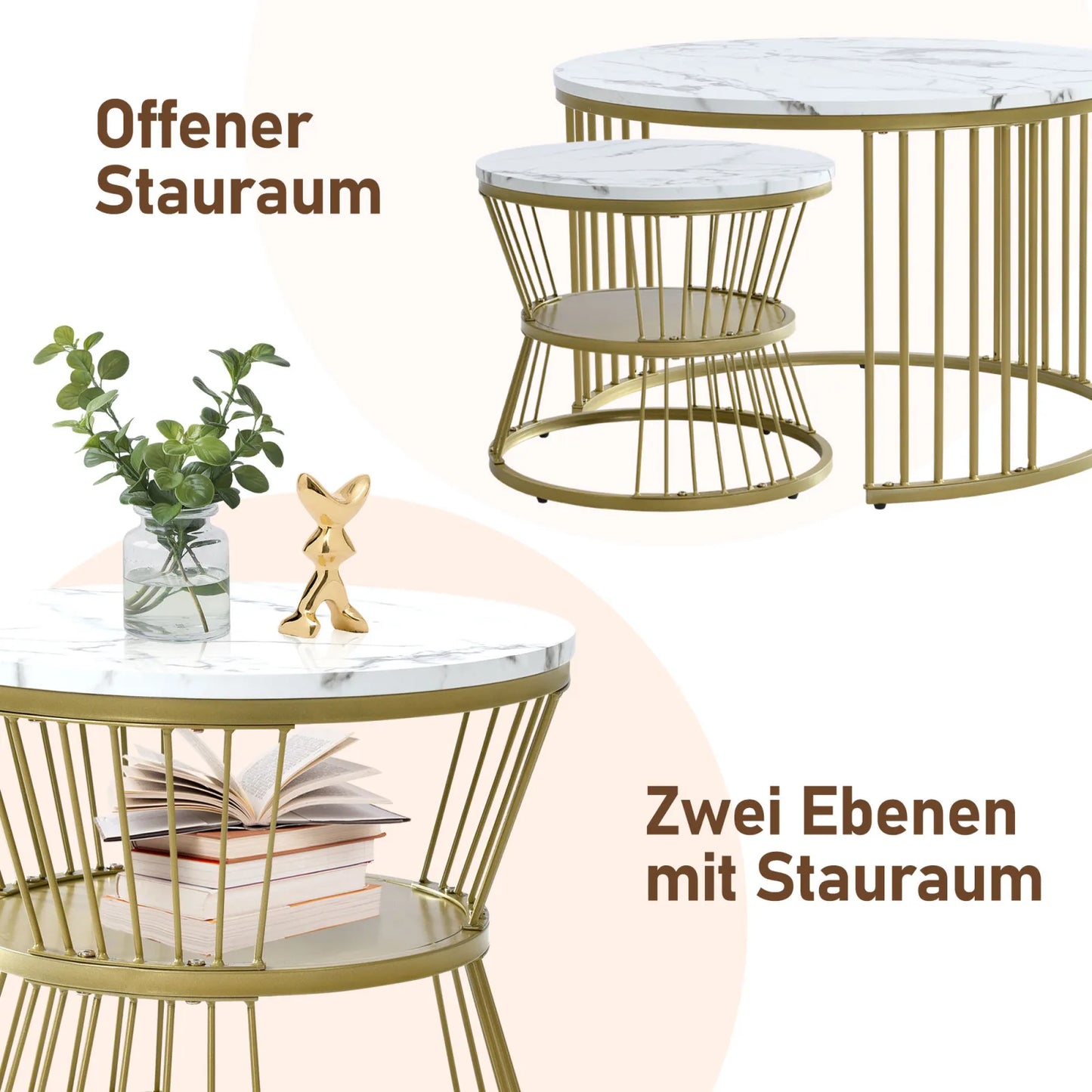 Roshanda 2PCS Nesting Coffee Table Set – Modern Round Sofa Tables