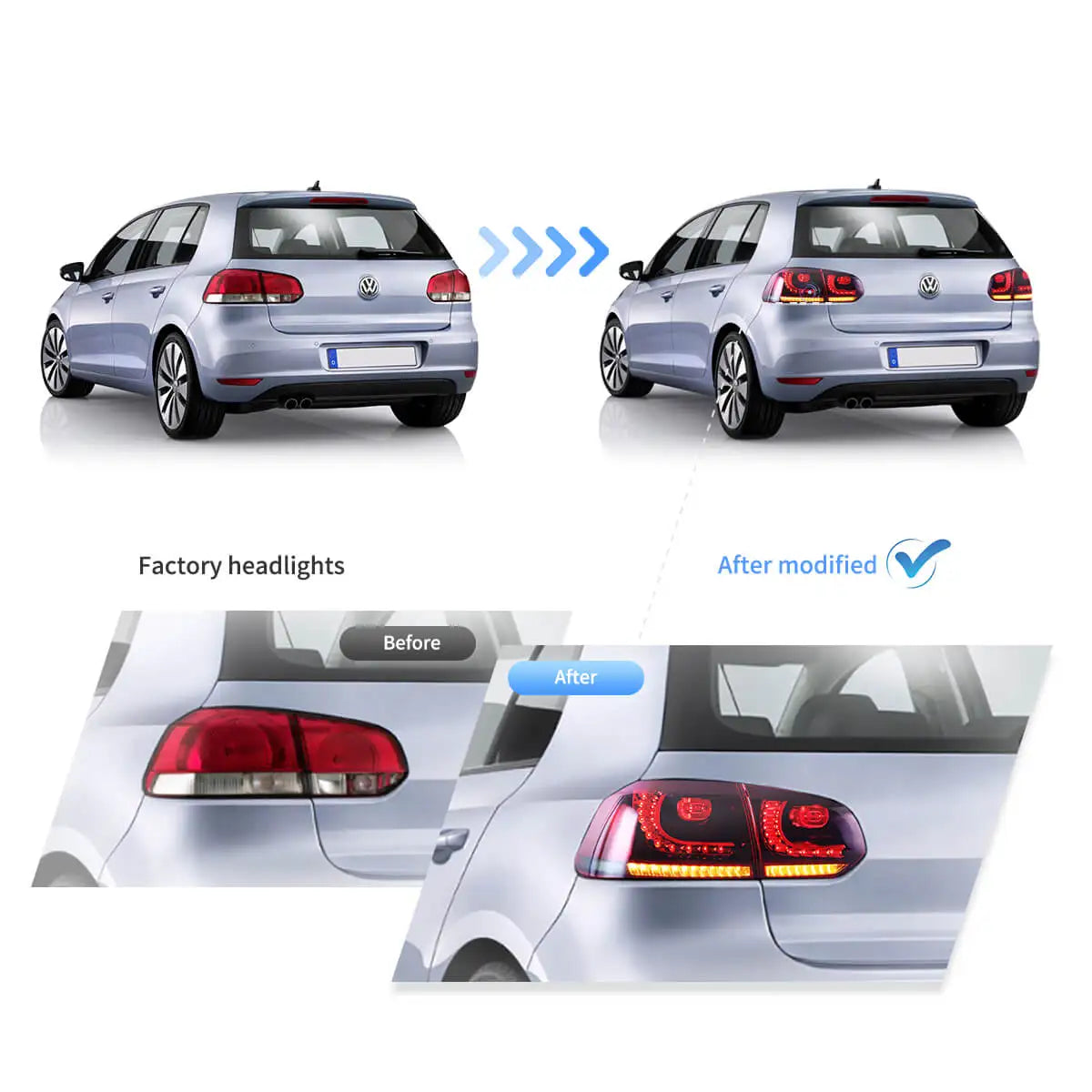 08-14 VW Golf 6th Gen Mk6 Hatchback Vland LED Aftermarket Tail Lights With Amber Sequential Turn Signal