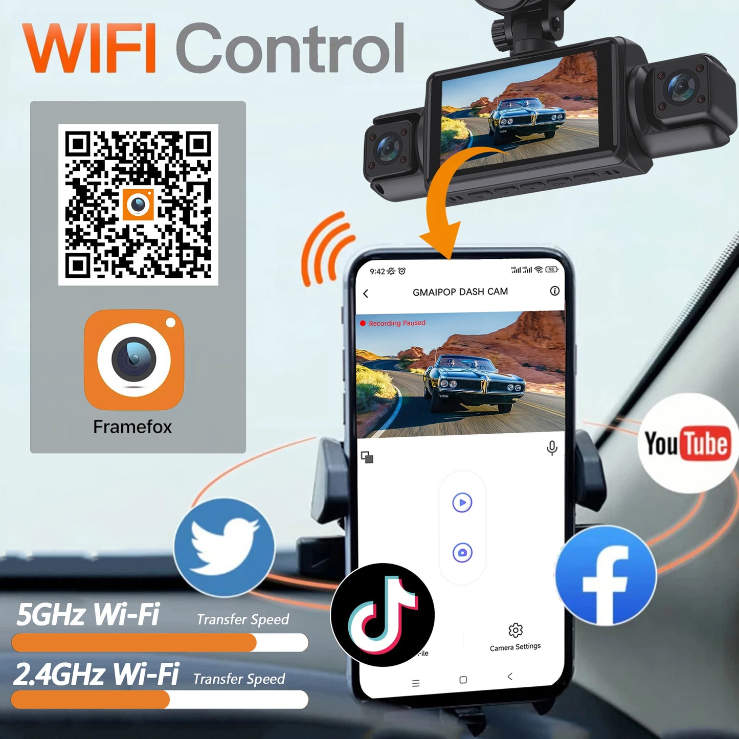 Car Dash Cam 4 Channel Black Box WiFi Driving Camera FHD 1080P Front Left Right Rear Night Vision Loop Recording add Hardwirekit