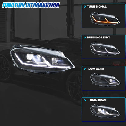 LED Headlights for Volkswagen VW Golf 7 Golf MK VII 2013-2017 TSI TDI Pair Blackout Front Lamps Assembly [Not Fit GTI GTE GTD]