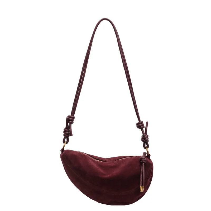 Faux Suede Women’s Shoulder Bag – Trendy Underarm Crossbody Dumpling Style Handbag