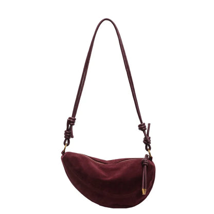 Faux Suede Women’s Shoulder Bag – Trendy Underarm Crossbody Dumpling Style Handbag