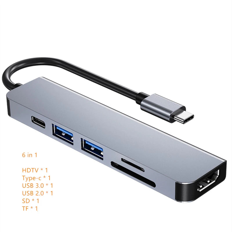 USB-C Hub Adapter – 4K HDMI, SD/TF Card Reader, USB 3.0 & Charging Dock for MacBook & Devices