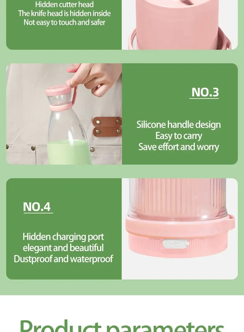 Portable Electric Juicer Cup – USB Mini Blender with 6 Blades for Smoothies & Milkshakes