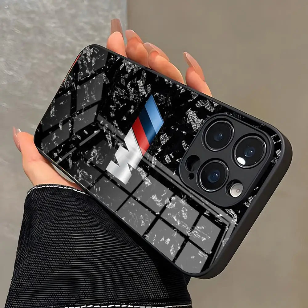 Luxury BMW Style Glass Phone Case for iPhone