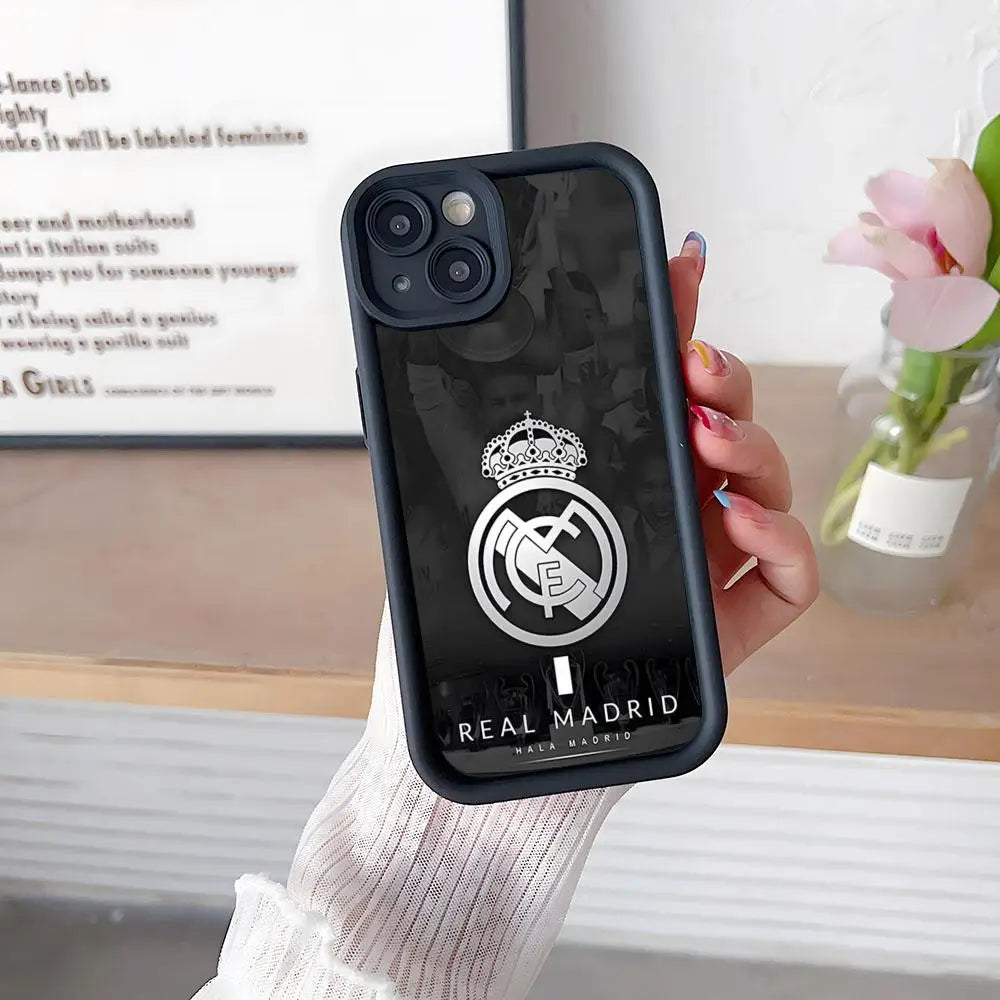 R-Real M-MadridE-S Phone Case Simple Solid Color Frosted Silicone For IPhone 17 16 13 12 15 14 Promax Plus All Inclusive Drop P