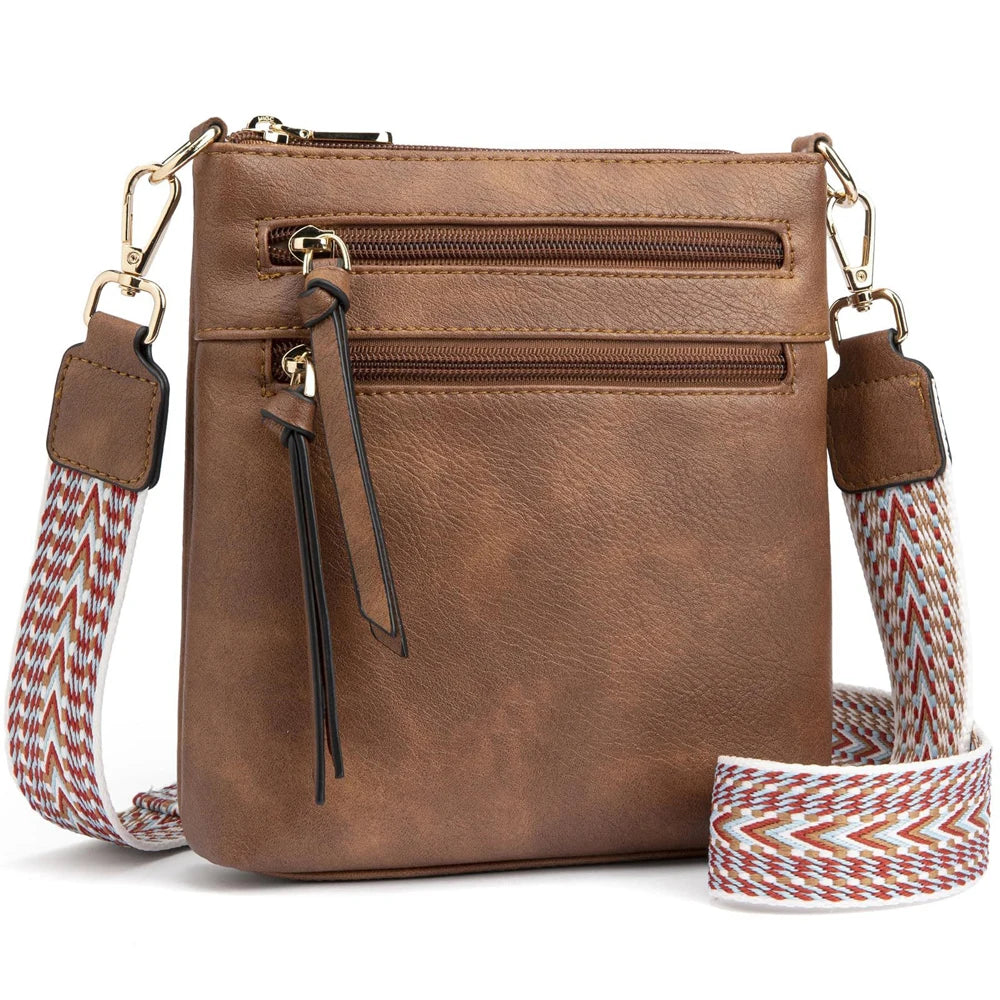 Women’s Double Zipper Crossbody Bag – Casual Retro Shoulder Phone Bag