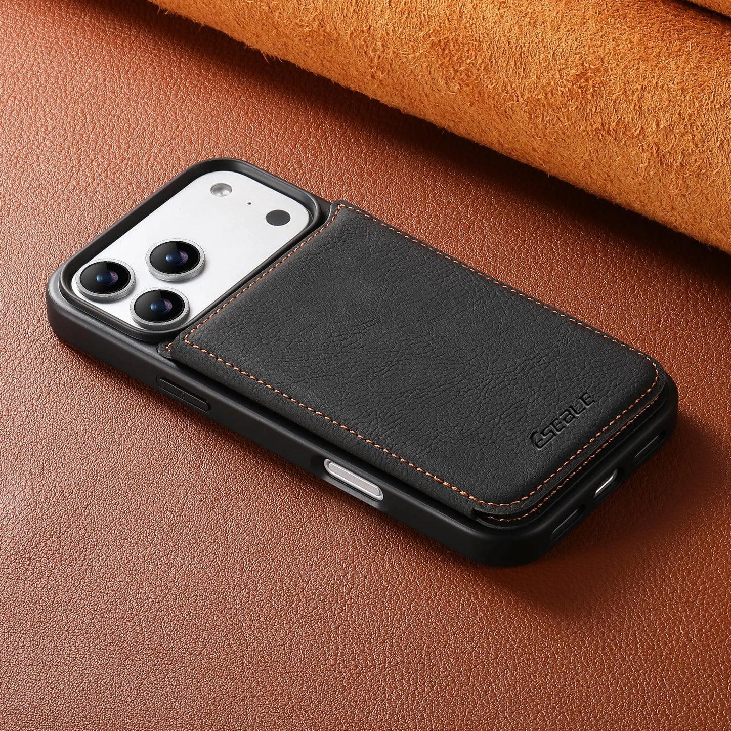 Luxury Leather Wallet Phone Case With Card Slots Stand For iPhone 17 16 15 14 13 Pro Max 16e Brown Shockproof Bumper Cover