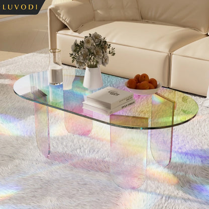LUVODI Iridescent Clear Acrylic Coffee Table - Shatterproof Sofa Side End Table for Living Room Lounger Room Home Office Decor