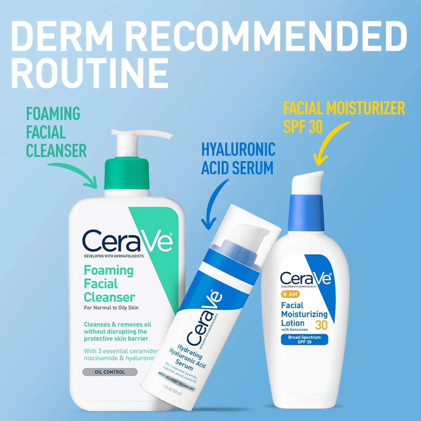 CeraVe AM Facial Moisturizing Lotion SPF 30, Oil-Free, with Hyaluronic Acid, Niacinamide & Ceramides, 3oz