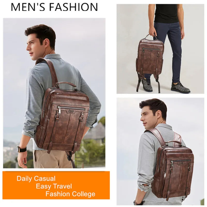 JEEP Brand Men leather backpacks Urban fashion 14inches laptop school bags Business casual Waterproof mochila EASTPAK 30L New