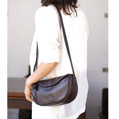 Genuine Leather Crossbody Saddle Bag – Luxury Cowhide Large Capacity Shoulder Handbag