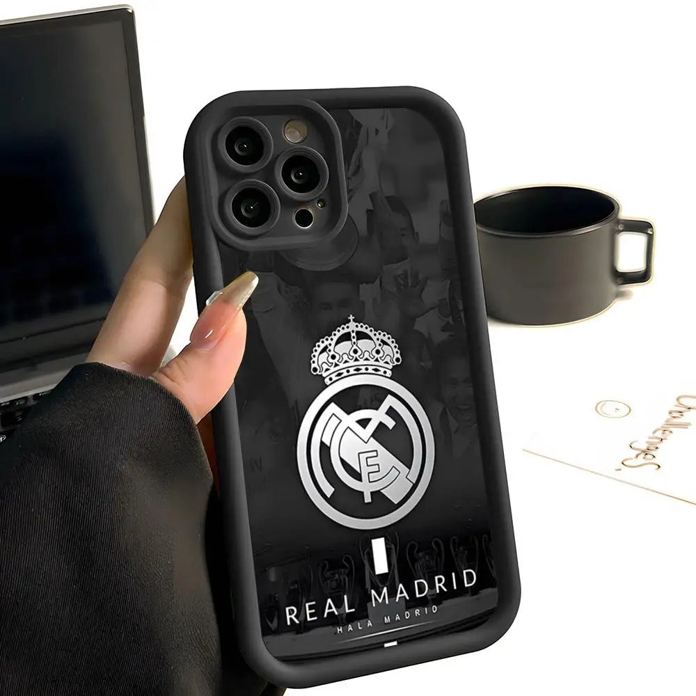 R-Real M-MadridE-S Phone Case Simple Solid Color Frosted Silicone For IPhone 17 16 13 12 15 14 Promax Plus All Inclusive Drop P