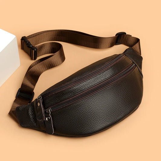 Minimalist Genuine Leather Waist Bag – Vintage Crossbody Chest Pack for Men & Women