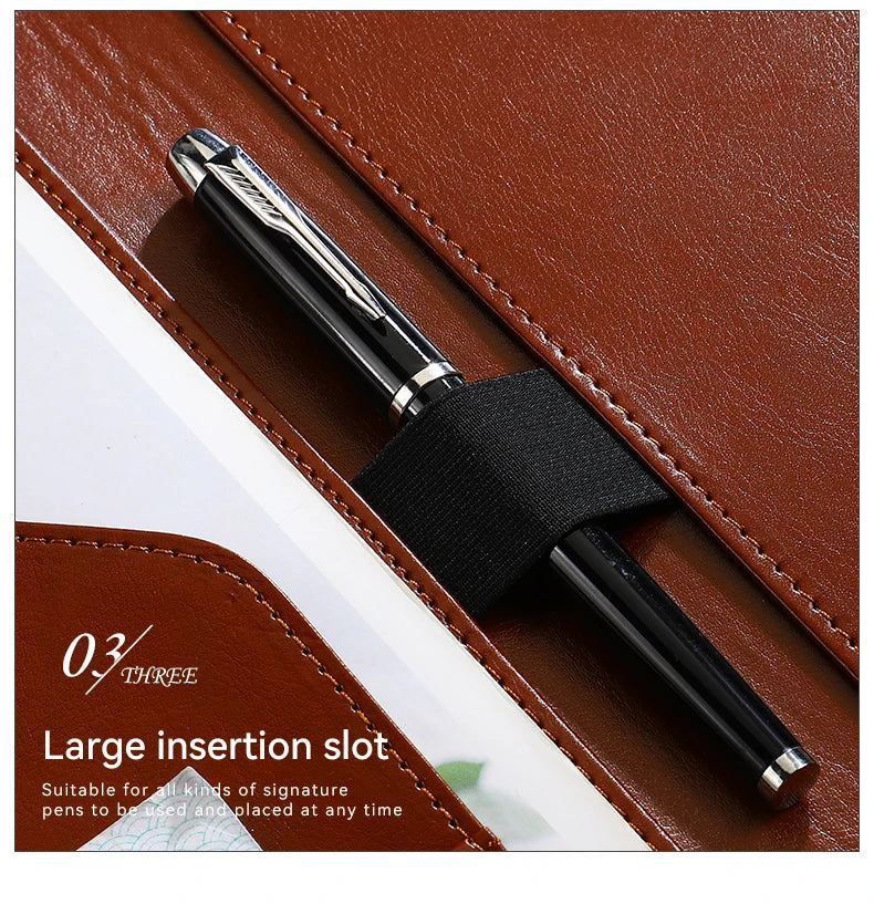 A4 PU Leather Folder Organizer – Multi-Functional Business Portfolio with Pen Holder & Card Slots