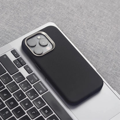 Luxury Alloy Lens Frame Leather Magnetic Case – MagSafe Compatible for iPhone 17/16/15/14/13 Pro Max