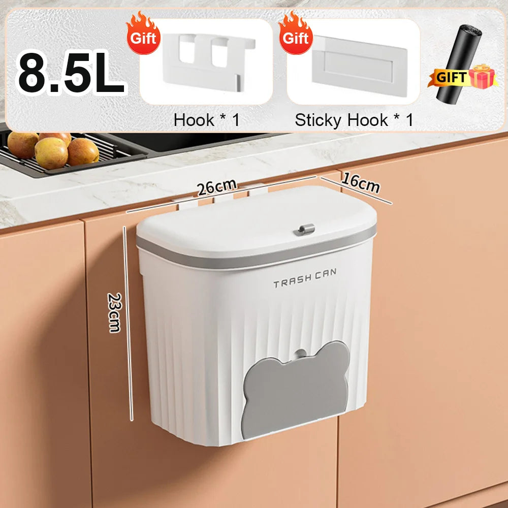Wall Mounted Trash Can with Lid – 8.5/12L Kitchen & Bathroom Cabinet Bin