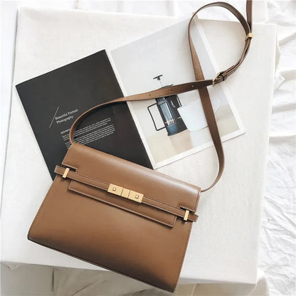 Genuine Leather Women’s Shoulder Bag – Retro Messenger Handbag (Brown/Black)