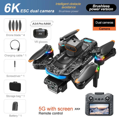 A14 Pro Max Drone 8K HD – Dual Camera GPS 5G WiFi Brushless RC Drone with Obstacle
