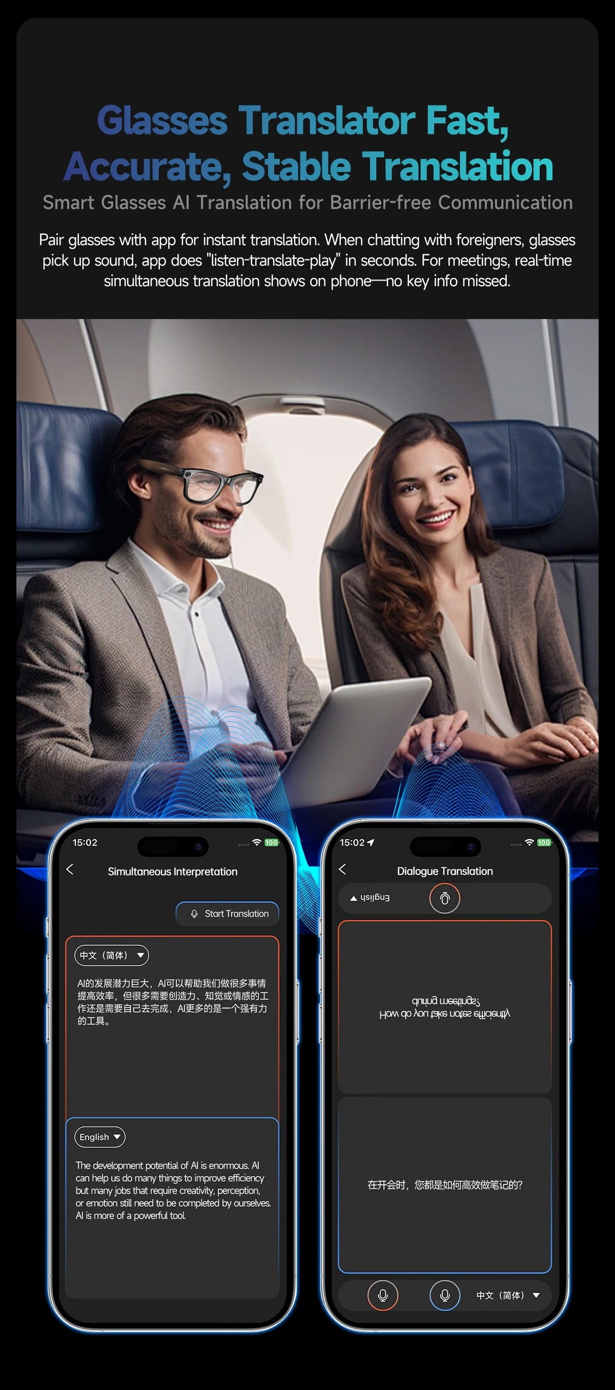 AI Smart Camera Glasses – Photo/Video Recording, Translation & Call Sunglasses (Waterproof)