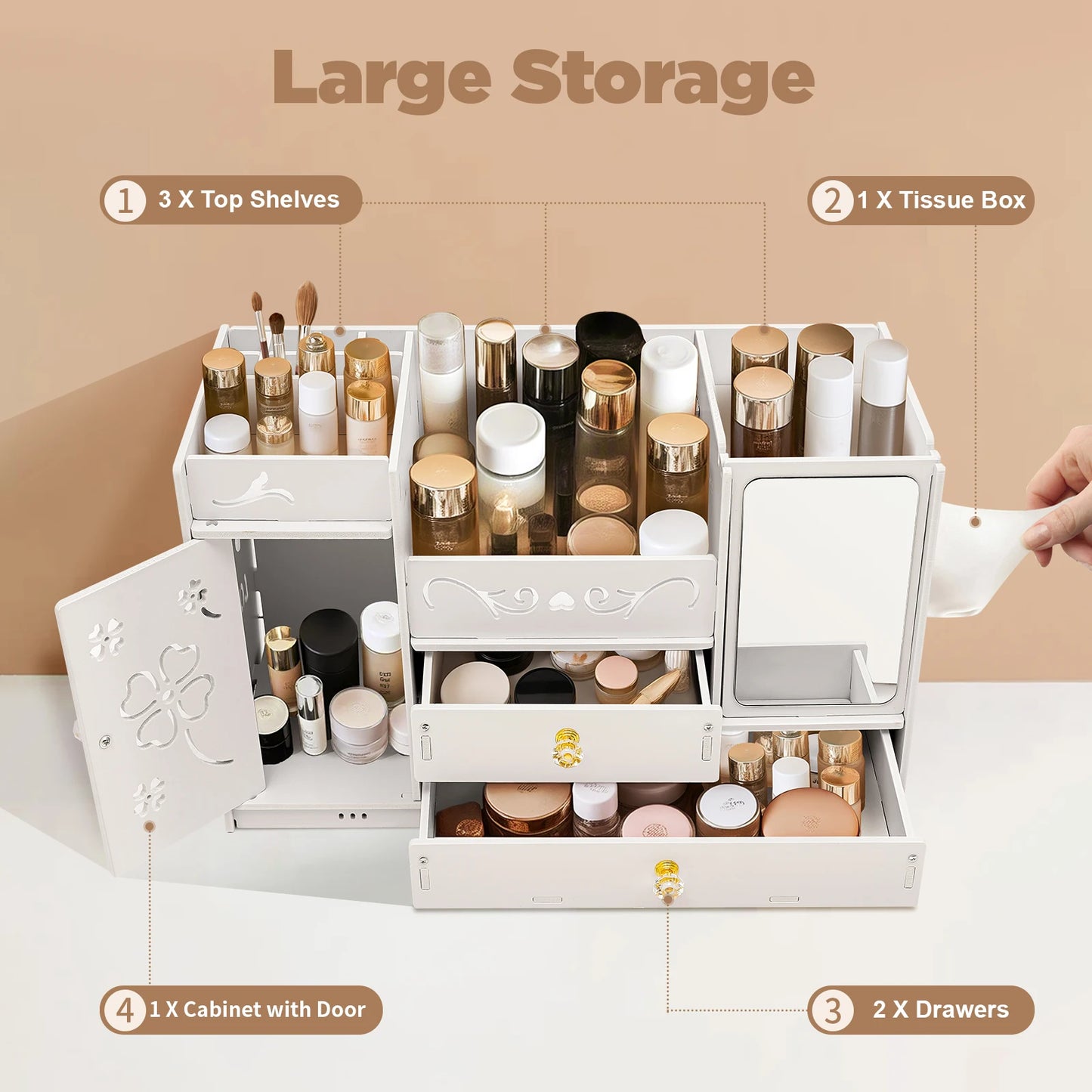 Cosmetic Storage Box, Clear Plastic Makeup Organizer with 2 Drawers, Acrylic Vanity Organizer for Lipstick Brushes Jewelry