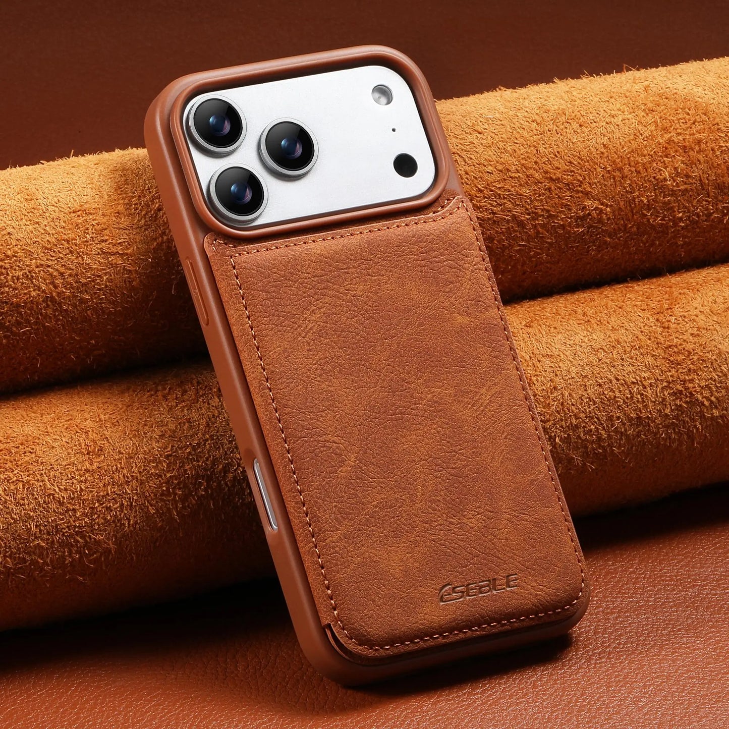 Luxury Leather Wallet Phone Case With Card Slots Stand For iPhone 17 16 15 14 13 Pro Max 16e Brown Shockproof Bumper Cover