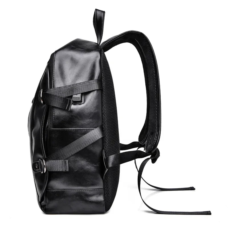 soft PU leather vintage casual backpack for men large capacity travel backpack male laptop shoulder bag waterproof work backpack