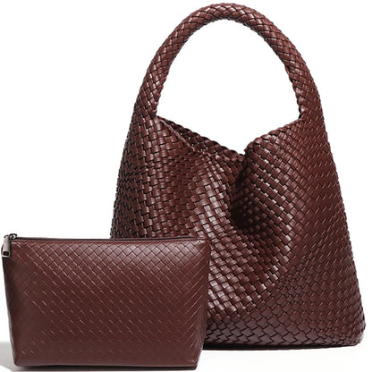 Woven Tote Bag for Women – Large Soft Leather Shoulder Bag with Purse